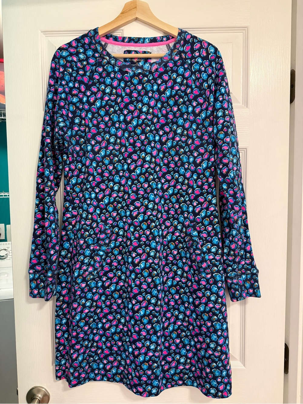 NWOT Lilly Pulitzer Navy Dress with Pink & Teal Spot Print Medium
